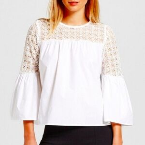 WHO WHAT WEAR Lace Crochet Embroidered Bell Sleeve Blouse Top NWT